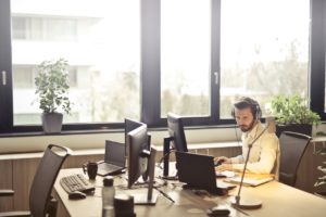 a worker with a headphone